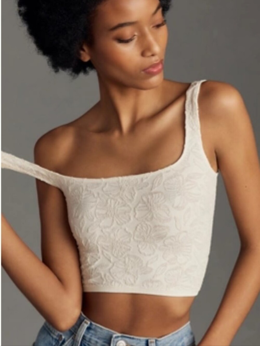 NWT Anthropologie Women's Cream Textured Square-Neck Tank Top